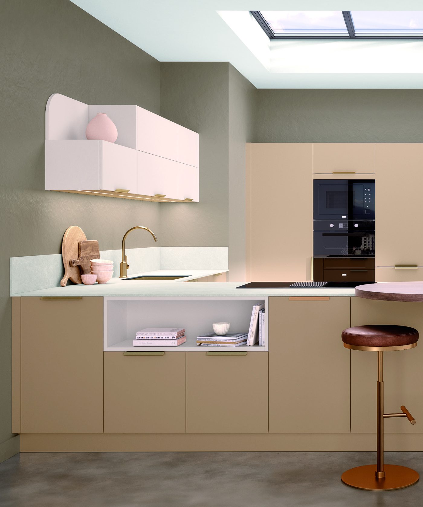 Cuisine Oasis coloris Camel mat aux éléments arrondis