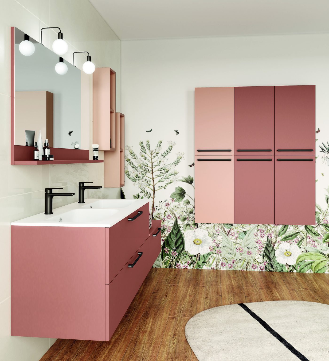 Salle de bains Oasis en Pêche de vigne et Nude mat